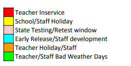 District School Academic Calendar Legend for Arp Elementary