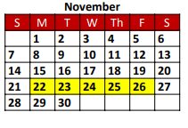 District School Academic Calendar for Smith Co Jjaep for November 2021