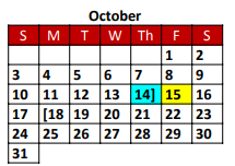 District School Academic Calendar for Smith Co Jjaep for October 2021