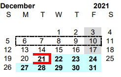 District School Academic Calendar for Athens Annex for December 2021