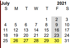 District School Academic Calendar for South Athens El for July 2021