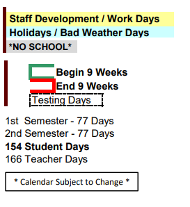 District School Academic Calendar Legend for Athens Annex