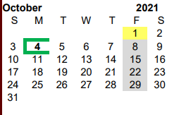 District School Academic Calendar for R C Fisher Campus for October 2021