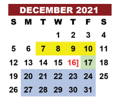 District School Academic Calendar for Corrective Behavior Ctr for December 2021