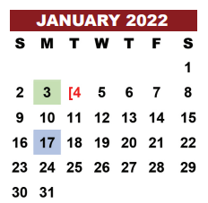 District School Academic Calendar for Corrective Behavior Ctr for January 2022