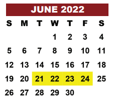 District School Academic Calendar for Corrective Behavior Ctr for June 2022