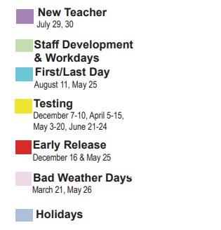 District School Academic Calendar Legend for Atlanta Primary