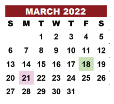 District School Academic Calendar for Corrective Behavior Ctr for March 2022