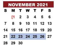 District School Academic Calendar for Corrective Behavior Ctr for November 2021