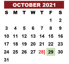 District School Academic Calendar for Corrective Behavior Ctr for October 2021