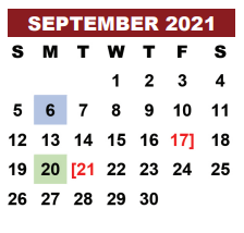 District School Academic Calendar for Corrective Behavior Ctr for September 2021