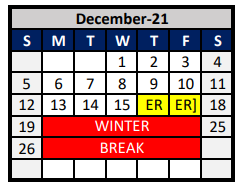 District School Academic Calendar for Aubrey Elementary for December 2021