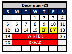 District School Academic Calendar for Denton Co J J A E P for December 2021