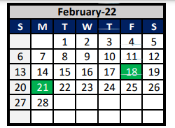 District School Academic Calendar for Denton Co J J A E P for February 2022