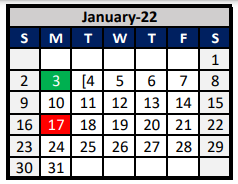 District School Academic Calendar for Aubrey Intermediate for January 2022