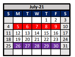 District School Academic Calendar for Aubrey Middle for July 2021