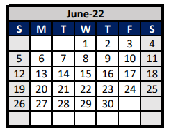 District School Academic Calendar for Aubrey Elementary for June 2022