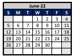 District School Academic Calendar for Denton Co J J A E P for June 2022