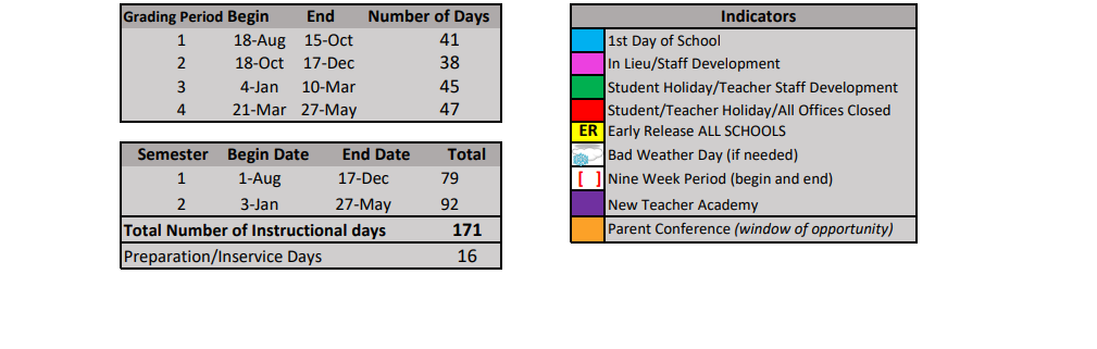District School Academic Calendar Key for Aubrey Intermediate