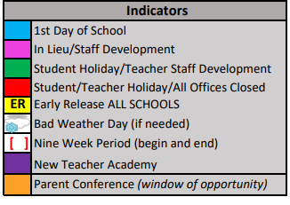 District School Academic Calendar Legend for Aubrey Middle