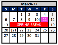 District School Academic Calendar for Aubrey Middle for March 2022