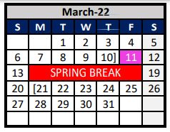 District School Academic Calendar for Denton Co J J A E P for March 2022