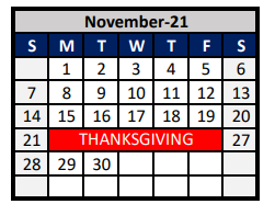 District School Academic Calendar for Aubrey Elementary for November 2021