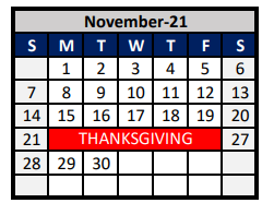 District School Academic Calendar for Denton Co J J A E P for November 2021