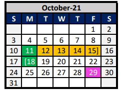 District School Academic Calendar for Aubrey Middle for October 2021