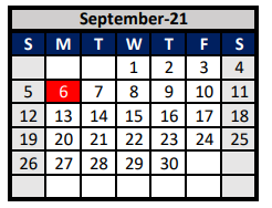 District School Academic Calendar for Denton Co J J A E P for September 2021