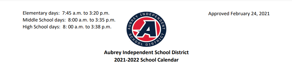 District School Academic Calendar for Aubrey Intermediate