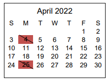 District School Academic Calendar for Tollgate Elementary School for April 2022