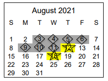 District School Academic Calendar for South Middle School for August 2021