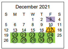 District School Academic Calendar for East Middle School for December 2021