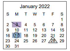 District School Academic Calendar for Paris Elementary School for January 2022