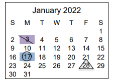 District School Academic Calendar for Elkhart Elementary School for January 2022