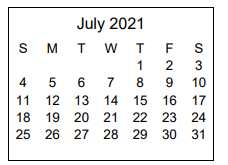 District School Academic Calendar for Dartmouth Elementary School for July 2021