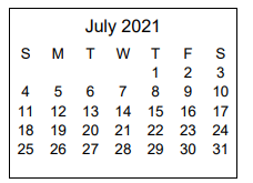 District School Academic Calendar for William Smith High School for July 2021