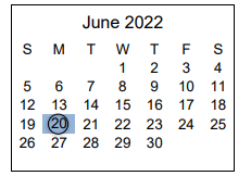 District School Academic Calendar for Side Creek Elementary School for June 2022