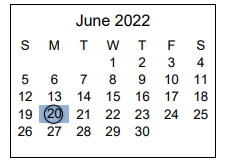 District School Academic Calendar for Sable Elementary School for June 2022