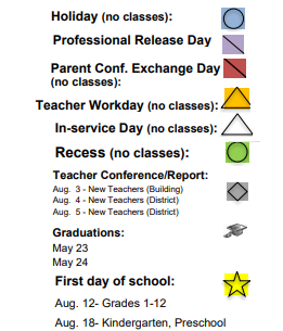 District School Academic Calendar Legend for East Middle School