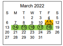 District School Academic Calendar for Options School for March 2022
