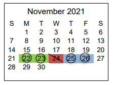 District School Academic Calendar for Aurora Academy Charter School for November 2021