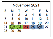 District School Academic Calendar for Vassar Elementary School for November 2021