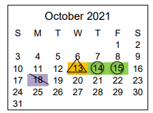 District School Academic Calendar for Tollgate Elementary School for October 2021