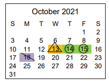 District School Academic Calendar for Sixth Avenue Elementary School for October 2021