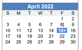 District School Academic Calendar for Travis High School for April 2022