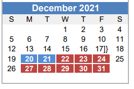 District School Academic Calendar for Boone Elementary for December 2021