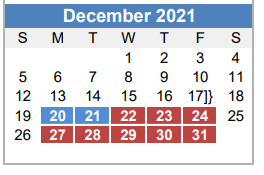 District School Academic Calendar for Fulmore Middle School for December 2021