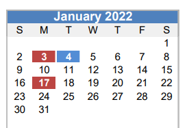 District School Academic Calendar for Mcbee Elementary for January 2022